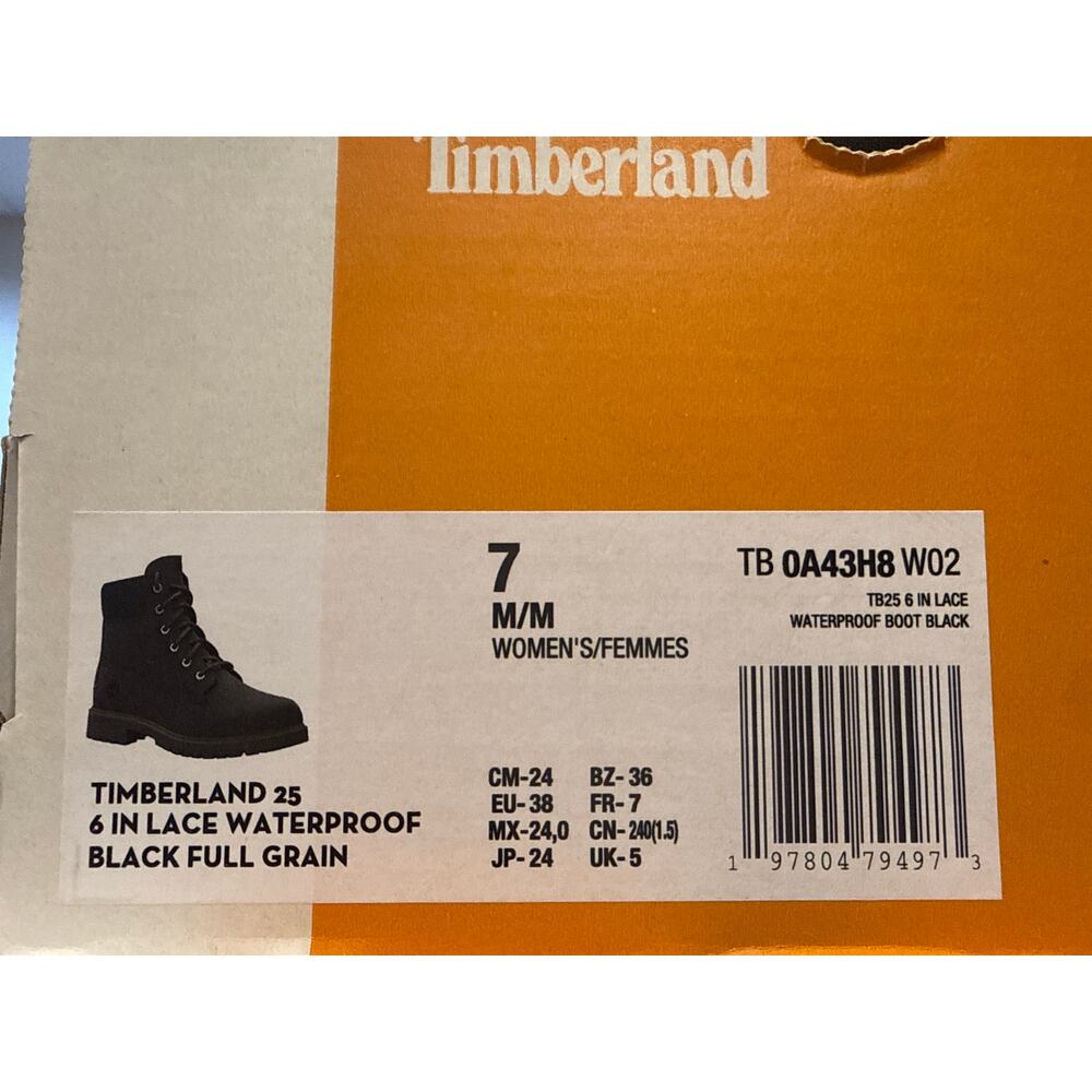TIMBERLAND 25 WOMEN'S 7 WATERPROOF 6 INCH BOOT BLACK NIB - Picture 8 of 8